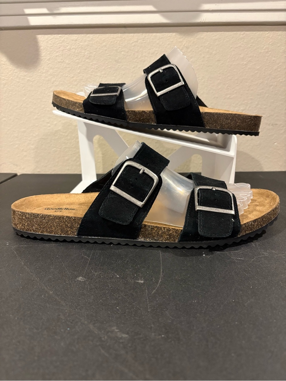Goodfellow & Co Mens Black Double Strap Buckle Slide Cork Sandals Size 12 NEW
